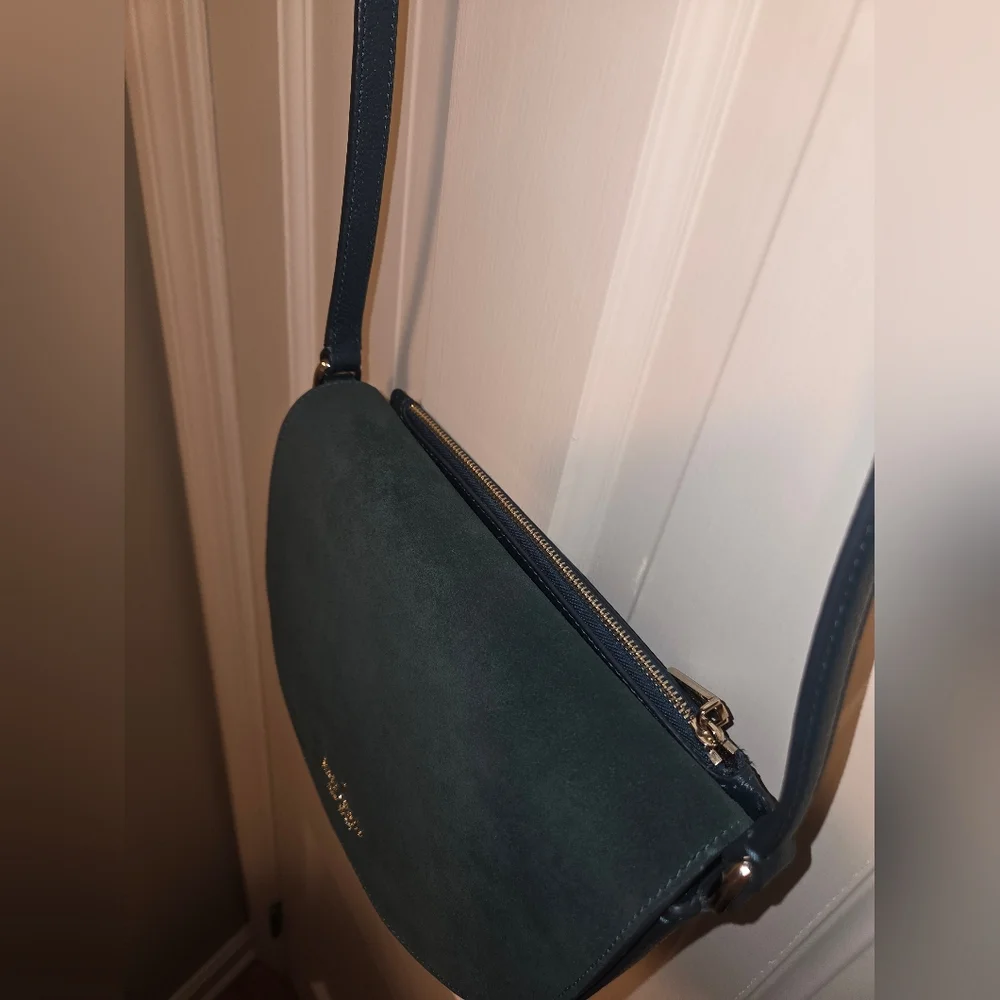 Kate Spade dark turquoise Crossbody Saddle Bag suede and pebbled leather bag - Picture 13 of 16